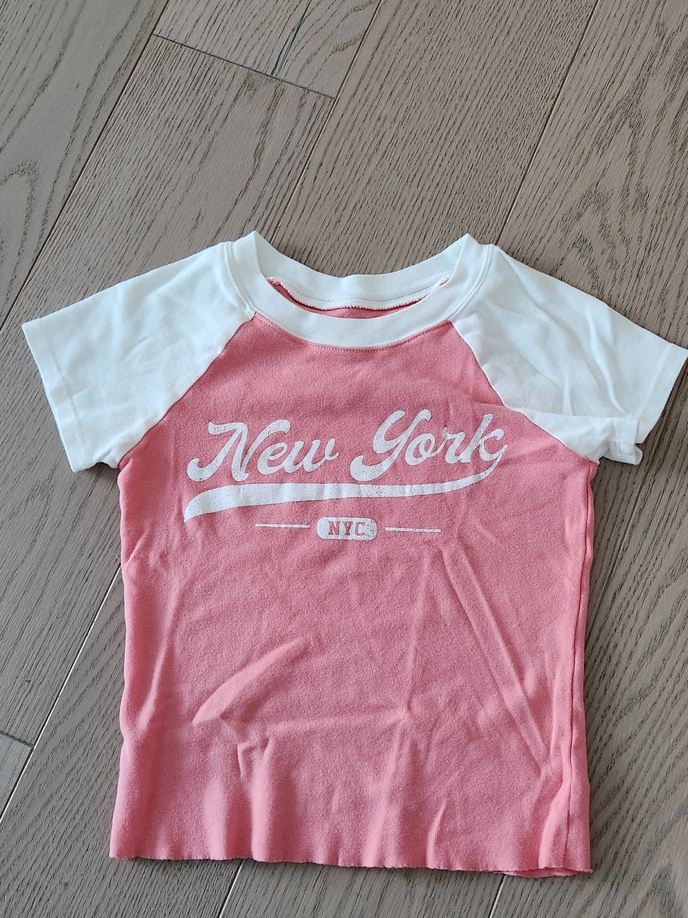 Kids Pink & White 'New York' Jersey Tee 10/12
